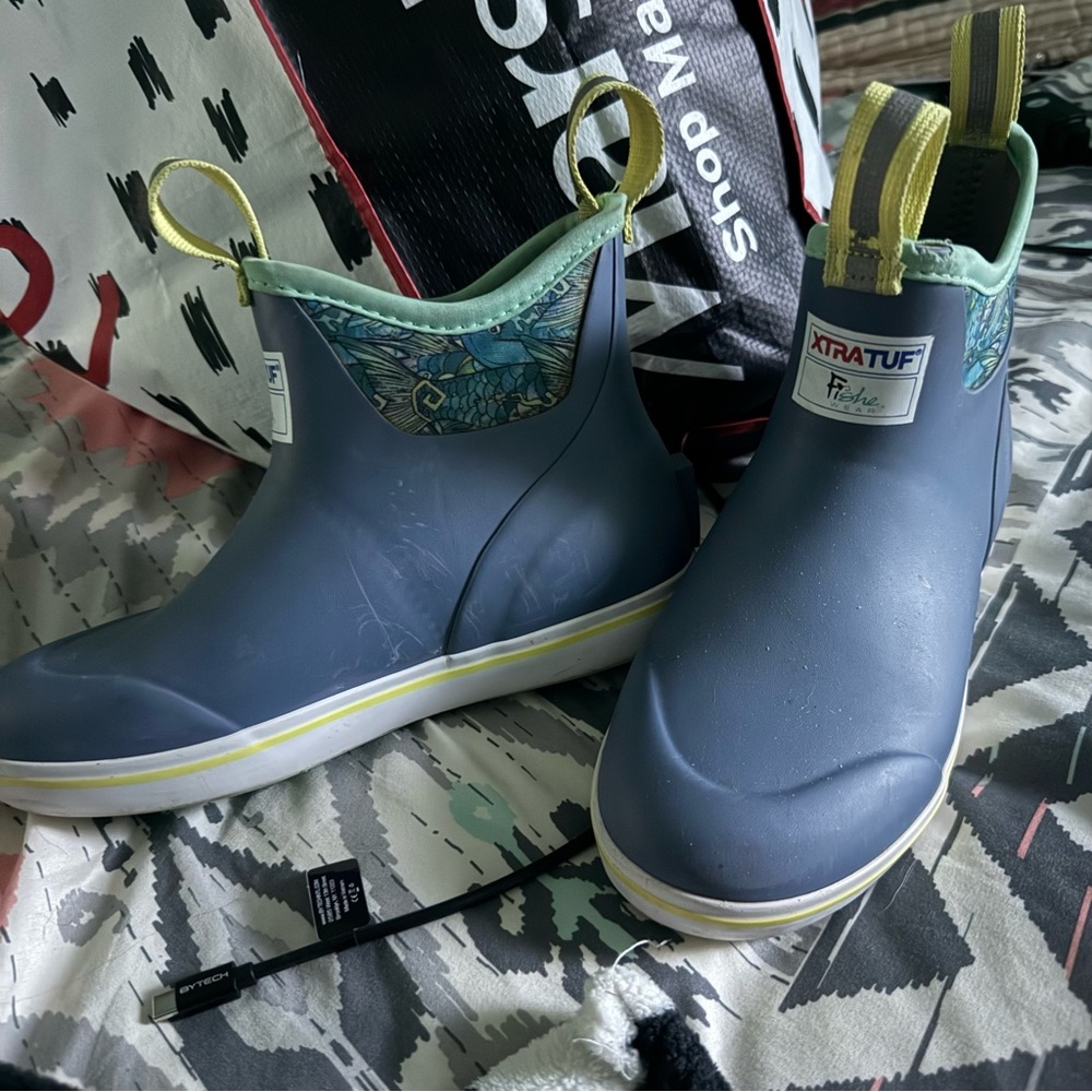 XTRATUF Purple Ankle Boots with Yellow Accents